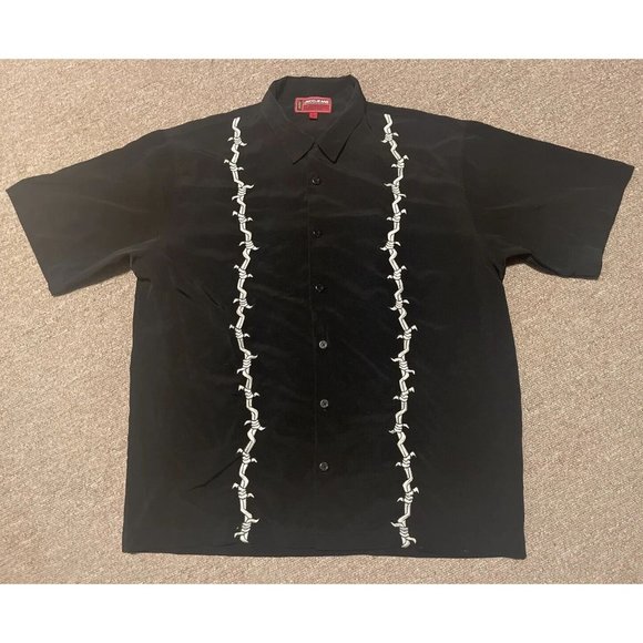 Vintage 90s XL JNCO Jeans Barbed Wire Button Down Shirt Grunge Rave Graffiti Y2K - Picture 1 of 7